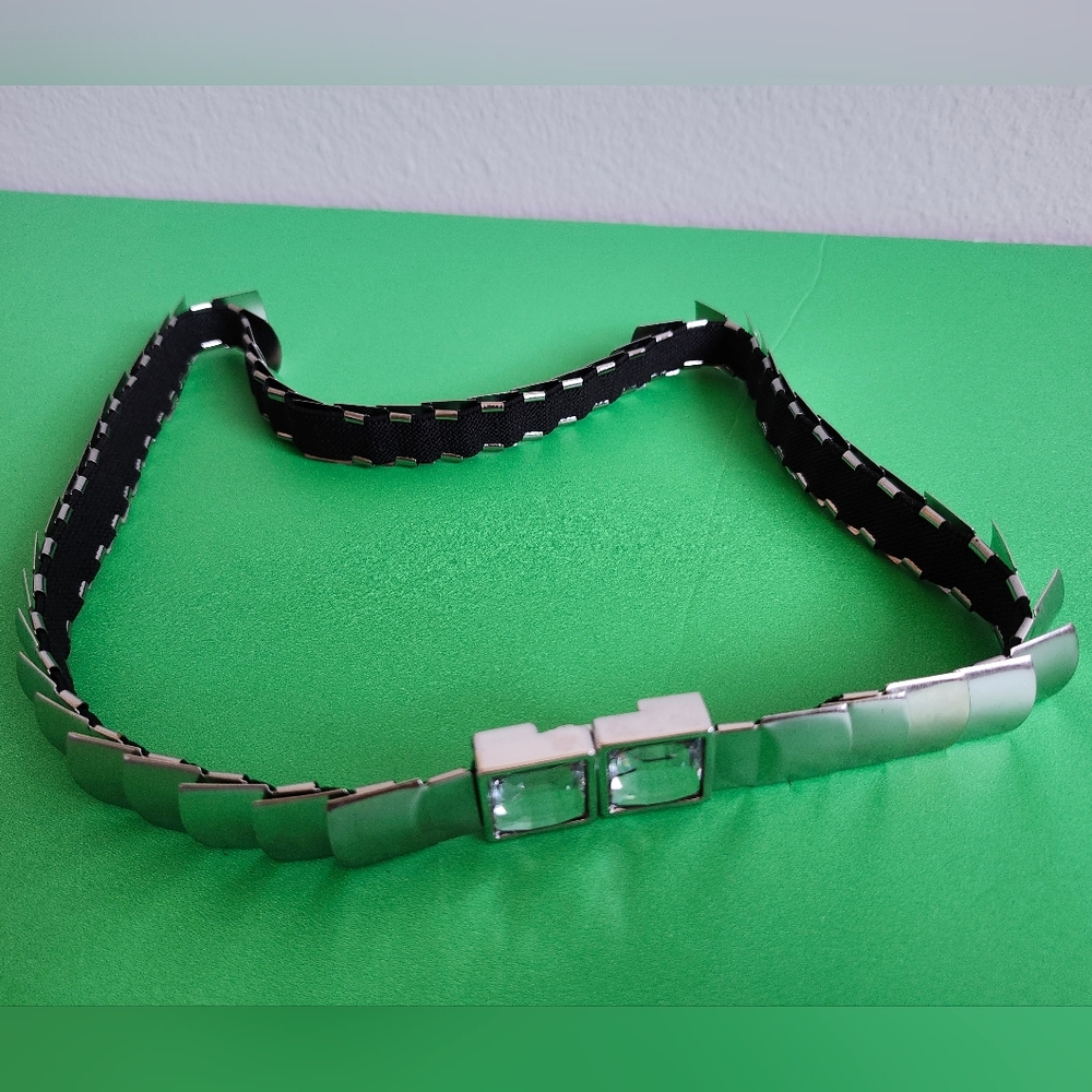 vintage-style metallic link belt or collar necklace featuring square,...